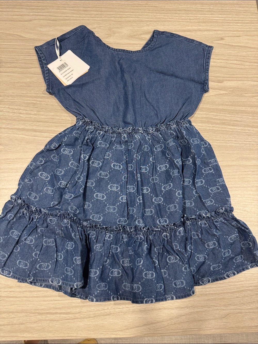 Girls' Denim Blue Ruffled Tiered Dress